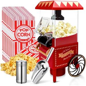 GVAKMM Macchina per popcorn, kit per popcorn ad aria calda, scatola regalo, macchina portatile per popcorn casalinga, 10 tazze, senza olio, stile retrò, compatta e carina