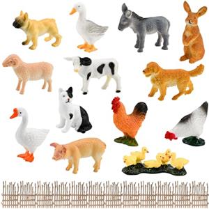 LANSKYLAN 13 Pezzi Set Animali Plastica Giocattolo Set di Mini Animali Fattoria Giocattolo con 12 Recinzione Piccoli Mini Realistico Fattoria Animale Figure per Toppers di Cupcake e Giochi Educativo