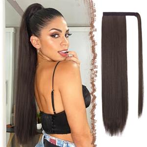 FESHFEN Posticci per capelli Extension Coda Di Cavallo Capelli Marrone Scuro Lunga Estensione Capelli Sintetici Coda Capelli Extensions per Donna 60cm, 125g