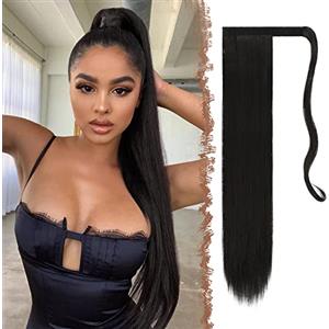 FESHFEN Posticci per capelli Extension Coda Di Cavallo Capelli Nero naturale Lunga Estensione Capelli Sintetici Coda Capelli Extensions per Donna 60cm, 125g