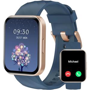 RUIMEN Smartwatch Uomo Chiamate Bluetooth Orologio Sportive Contapassi Android iOS Compatibile Fitness Tracker Cardiofrequenzimetro da polso Saturimetro Impermeabile IP68 Notifiche Whatsapp Blu