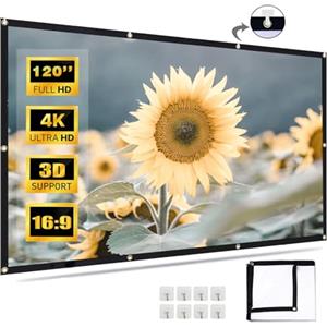 VenirCool Schermo Proiettore 120 Pollici, Schermo Cinematografico Portatile 16:9 HD 4K Schermo Lavabile Pieghevole per casa, ufficio, classe
