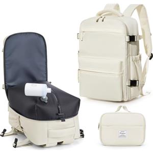 BOXSAM Zaino Sottovuoto Viaggio Con Pompa Zaino Easyjet 45x36x20 Aereo Bagaglio a Mano Zaini 15.6 Pollici Porta PC Casual Impermeabile Daypack Borsa da Cabina per Donna Uomo Beige