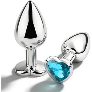 home harbor 2 Pezzi Plug Anale Set,Anal Sesso Giocattoli,Plug Anale con Diamante di Cristallo,Giocattolo Anali in Metallo per Uomo Donna,ideale per donne uomini e coppie,facile da usare(Lago Blu)