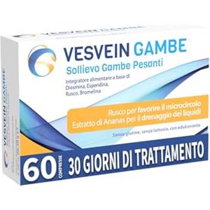 Vesvein Gambe, integratore di Diosmina, Esperidina e Bromelina, sollievo gambe pesanti, 60 compresse - 1 mese di trattamento
