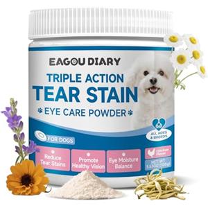 Eagou Diary Rimuovi macchie lacrimali per cani - Integratore per macchie lacrimali dei cani, per la salute degli occhi e la cura del pelo bianco, con Luteina, Camomilla, Vitamine, Miscela di Probiotici, 100g
