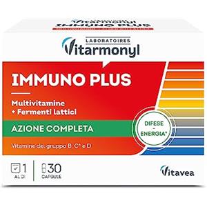 Vitarmonyl Immuno Plus, Integratore con Vitamine, Minerali e Fermenti Lattici, Supporto per Difese Immunitarie ed Energia, Multivitaminico, Vitamina B, Vitamina C e D, 30 Capsule