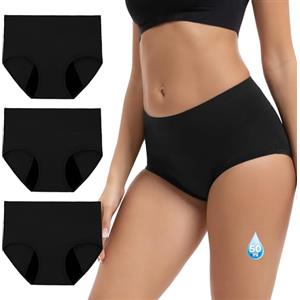 INNERSY Mutande Ciclo Mestruale Donna Flusso Abbondante Vita Alta bambù Slip Mestruali Pacco da 3 (S, 3 Nero)