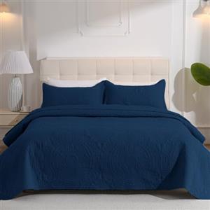 DUJUIKE Copriletto Matrimoniale, Copriletto 220x240cm Set Da Tre Pezzi, Con 2 Federe 50x90 cm, Trapunta Goffrata Multifunzionale, Può Essere Utilizzato Come Lenzuolo Per Divano (Blu Navy)