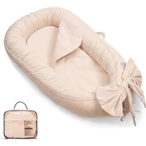 EAQ Riduttore Lettino Neonato Riduttore Culla -lettino da viaggio-100% Cotone Lavabile In Lavatrice (Beige)