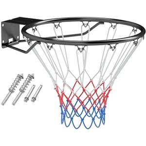 COSTWAY Canestro da Basket a Parete 45 CM, Anello da Pallacanestro da Muro con Doppia Molla, Rete Resistente e 12 Anelli, Cerchio Universale da Basket per Interno ed Esterno (Nero)