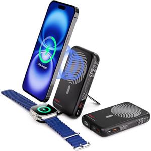 Galeces Magnetico Power Bank 10000mAh, Power Bank Magnetico Caricatore Wireless Portatile 20W Ricarica Rapida con Display LED e Supporto Pieghevole per iPhone/16/15/14/13/12/Apple Watch,nero