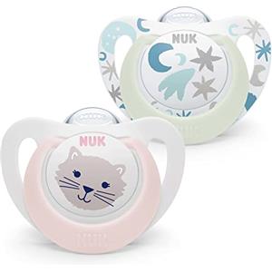 NUK Star Ciuccio per bambini | 0-6 Mesi | Succhietti notte e giorno | silicone senza bpa | Accettato dal 99% dei bambini | Rosa | 2 Pezzi
