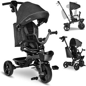 LIONELO Kori Triciclo Evolutivo per Bambini da 1.5 Anni fino a 25 kg Sedile Girevole 360° Telaio ultraleggero in lega di magnesio, Pneumatici resistenti, Maniglione per genitori e Accessori