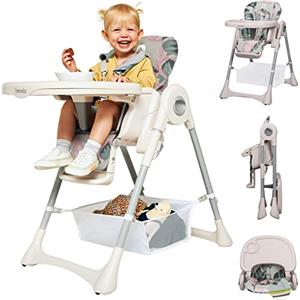 LIONELO Zanna seggiolone pappa neonato, seggiolone reclinabile, portatile con ruote, grande vassoio doppio, vassoio e poggiapiedi regolabili, cintura a 5 punti, facile da pulire, da 6 a 36 mesi-15kg