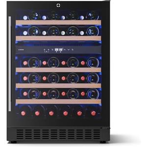 KLARSTEIN Illuminosa Cantinetta Frigo per Vino - 46 Bottiglie, 2 Zone, 5-22°C, LED, Touch, Ripiani in Legno, Incasso, Porta UV, Silenziosa, Cantina Frigo per Vino