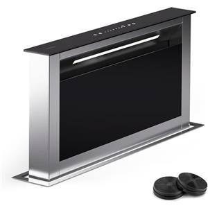 Klarstein Cappa Aspirante Downdraft 60 cm - Cappa a Scomparsa Silenziosa per Cucina, 576 m³/h, Funzione di Scarico o Ricircolo, Illuminazione LED, Pannello di Controllo Touch