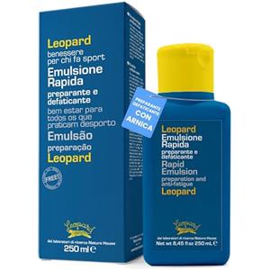 Natura House LEOPARD SPORT Emulsione Rapida Massaggio Pre e Post Attività, Crema Defaticante Gambe Sport, Crema Riscaldante Muscoli Sportiva con Arnica e Oli Essenziali, 250ml, 98,4% Naturale