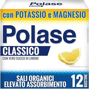 Polase Classico, Magnesio e Potassio, Integratore Alimentare, contro Stanchezza e Fatica Fisica, Caldo, Sali Minerali Organici, Gusto Limone, 12 Bustine