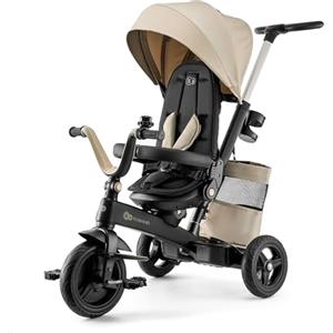 kk Kinderkraft Kinderkraft - Triciclo EASYTWIST, triciclo per bambini, con accessori, lucernario, cinture di sicurezza, girevole a 360 gradi, ruota libera, asta di spinta, da 9 mesi a 5 anni, seduta comoda, beige