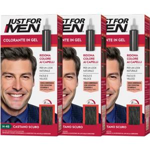 Just For Men Colorante In Gel, Tinta Semipermanente Per Capelli Uomo, Senza Ammoniaca, Con Cheratina E Vitamina E Per Capelli Forti, Colore Castano Scuro, H45 (3 Pack)