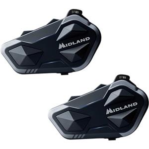Midland - Interfono Moto Bluetooth Coppia BTR1, Auricolari Casco Moto Impermeabili IPX6, Portata 800m, 4 Persone Conference, Batteria 23H, Parallel Audio, Connessione GPS/Musica, Conforme ECE 22.06