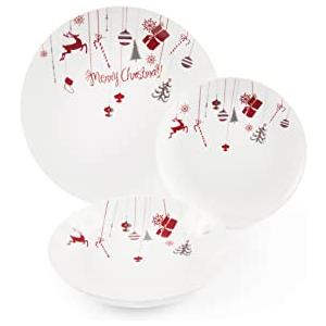 Excelsa Christmas Servizio Piatti 18 Pezzi, Porcellana, Bianco/Rosso