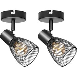 Dehobo Faretti Led Interno, Faretti da Soffitto Orientabili 2 pezzi, Faretti da Muro Nero E14, Lampadario Faretti con Paralumi in Rete Metallica Vintage per Cucina Cameretta Soggiorno (Nessun Bulbo)