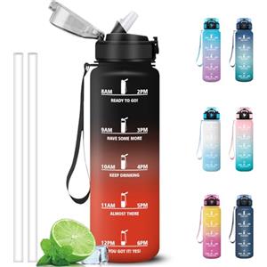 Grsta Borraccia 1 litro, Borracce con Indicatore del Tempo, Senza Perdite Borraccia Palestra con Cannuccia, Facile da Pulire, Bottiglia Motivazionale per Bici, Escursionismo, Ciclismo