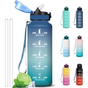 Grsta Borraccia 1,5 litri, Borraccia Palestra con Cannuccia, Borracce Graduata, Facile da Pulire, Bottiglia con Indicatore del Tempo Motivazionale per Sport, Outdoor, Trekking