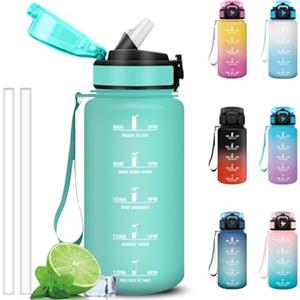 Grsta Borraccia 500ml, A Prova di Perdite Borraccia Bambino con Cannuccia, Facile da Pulire, Bottiglia Motivazionale, Borracce con Indicatore del Tempo per Sport, Scuola, Fitness