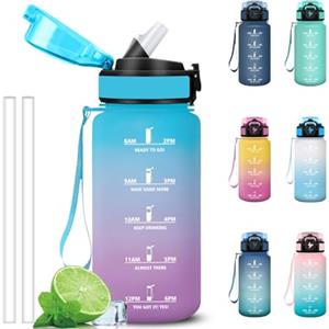 Grsta Borraccia 500ml, Borraccia Bambino con Cannuccia, Facile da Pulire, A Prova di Perdite Bottiglia Motivazionale, Borracce con Indicatore del Tempo per Ufficio, Viaggio, Outdoor