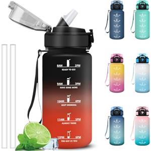 Grsta Borraccia 500ml, Borraccia Bambino con Cannuccia, Facile da Pulire, Bottiglia Motivazionale con Indicatore del Tempo, A Prova di Perdite Borracce per Scuola, Trekking, Outdoor