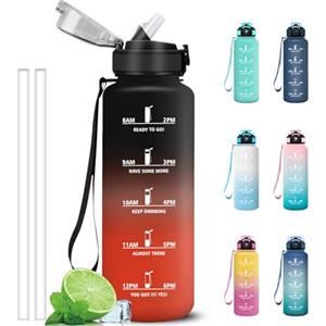 Grsta Borraccia 1,5 litri, Borraccia Palestra, Borracce Graduata con Cannuccia, Facile da Pulire, Bottiglia con Indicatore del Tempo Motivazionale per Bicicletta, Outdoor, Trekking