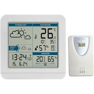 TFA Dostmann stazione meteo con sensore esterno, wireless Sky, 35.1152.02,temperatura e umidità intera e esterna, previsioni del tempo, orologio radiocontrollato e data, retroilluminazione, bianco
