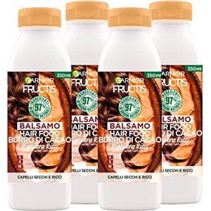 Garnier Fructis Hair Food Balsamo Rigenera Ricci con Burro di Cacao per Capelli Secchi - 4 Flaconi da 350ml ognuno