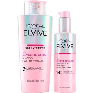 L'Oreal Paris L'Oréal Paris Elvive Glycolic Gloss Shampoo Illuminante con Acido Glicolico 200ml + Siero Senza Risciacquo per Capelli Porosi e Spenti Lucentezza Intesa e Duratura 150ml - 2 Flaconi