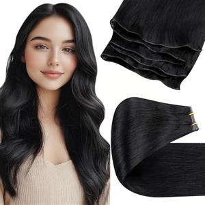 LaaVoo Extension Capelli Veri Genie Tessitura Nero Profondo Extension Geniale Tessitura Capelli Umani Lisci Remy Genius Weft Extension Capelli Naturali 45cm 50g #1