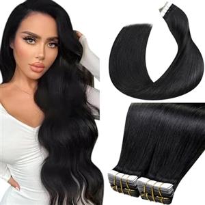 LaaVoo Extension Capelli Veri Biadesivo 40pz Nero Naturale Extension Biadesivo Umani Lisci Remy Extension Biadesive Capelli Veri Invisibile Adesive 80g 35cm #1
