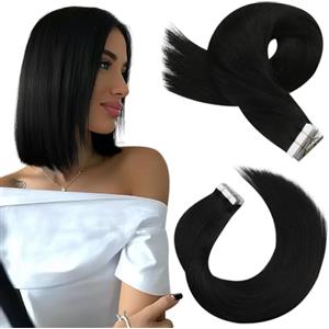 Moresoo Extension Capelli Veri Biadesivo 20pz Nero Naturale Remy Umani Lisci Extension Biadesive Capelli Veri Nero Corti 25 cm Aumento dello Spessore 30g #1B