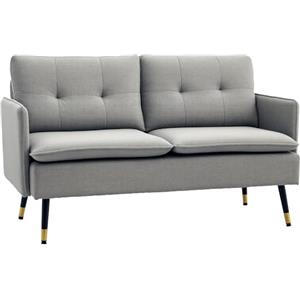 HOMCOM Divano 2 Posti in Tessuto Effetto Lino con Braccioli e Cuscini Imbottiti, Divanetto 2 Posti Moderno con Gambe in Acciaio, per Ufficio, Soggiorno, Salotto e Camera da Letto, 139x68x80 cm, Grigio