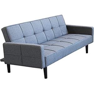 milani home Divano Letto Trapuntato Grigio Scuro Stile Moderno di Design Contemporaneo per Salotto Casa Hotel Albergo, Stile Moderno, 3 Posti Struttura Metallo E Legno, D. 194x83x74 / DL. 194x97x38