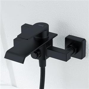 Ulytid Rubinetto Vasca Nero, Miscelatore Vasca da Bagno Cascata in Ottone, Miscelatore Monocomando Montaggio a Parete per Doccia con 2 Uscite, Rubinetto Bagno Apparente, Raccordo Filettato 1/2"