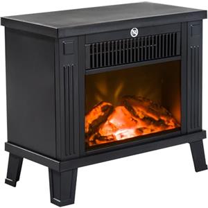 HOMCOM Camino Elettrico da Terra Moderno 600W/1200W con Effetto Fiamma, Caminetto Elettrico con Protezione da Surriscaldamento e Antiribaltamento, 34x17x31 cm, Nero