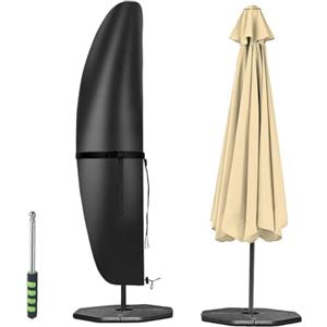 Aipwerer Copri Ombrellone da Giardino, Copertura per Ombrelloni Esterno, Impermeabile, Antivento, Anti-UV con Cerniera e Palo per Ombrelloni a Braccio Decentrato Nero 190X30X81/46cm
