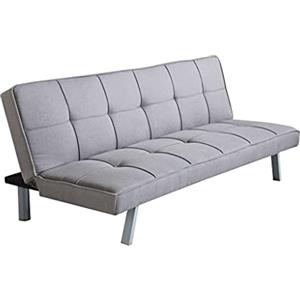 milani home Divano Letto Trapuntato Grigio Stile Moderno di Design Contemporaneo per Salotto Casa Hotel Albergo, Stile Moderno, 3 Posti Struttura Metallo E Legno, D. 178x81x71 / DL. 178x96x35