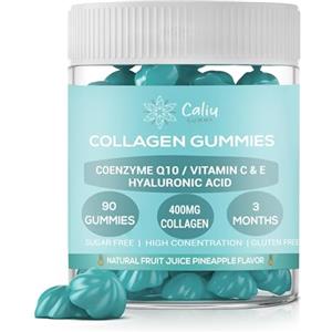 CALIU GUMMY | Gommose al Collagene 400 mg + Acido Ialuronico + Coenzima Q10 + Vitamine C/D | 90 Unità | Gusto Ananas | Integratore per Pelle, Capelli, Articolazioni e Ossa | 3 Mesi