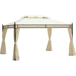 Outsunny Gazebo da Giardino 3x4m in Acciaio con Doppio Tetto e 4 Tende Laterali Crema