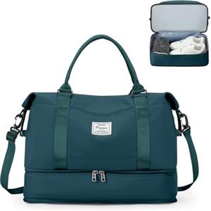 HPLQQ Borsone da Viaggio Donna Bagaglio a Mano Ryanair 40x20x25, Borsa Sportiva Borsone da Palestra con Scomparto per le Scarpe, Borsa da Weekend, Ospedale Parto, Danza,A03-Blu Pavone