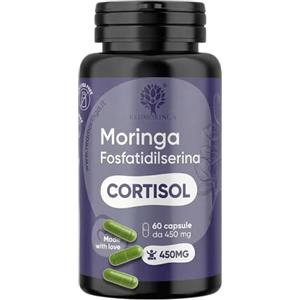 RedMoringa LOW CORTISOLO - Fosfatidilserina 450 mg + Moringa Oleifera BIO | Per abbassare il Cortisolo, Pancia da Stress | Integratore Memoria e Concentrazione | 60 Capsule 2 Mesi | Made in Italy | RedMoringa